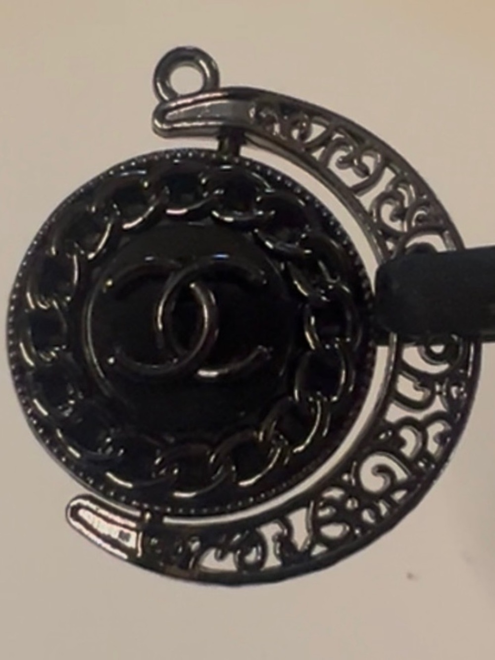 ⭐️Chanel Authentic Twin sided Crescent Moon Pendant Black on Black ⭐️